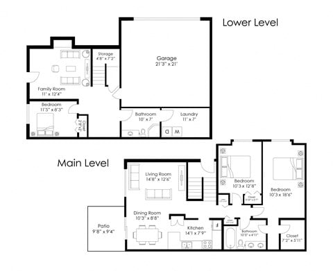 Floor plan for 3 beds, 2 baths, 1728 sqft